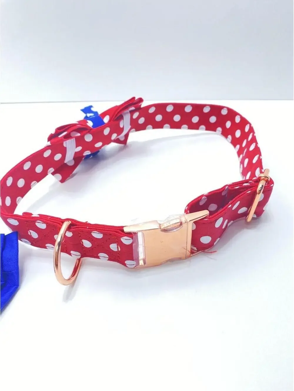 Polka Dot XL Dog Collar Removable Bow Ties Red Blue Brand New